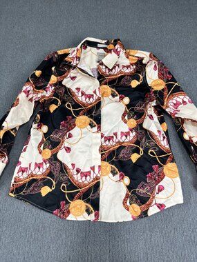 Chico's Womens Multicolor Floral Chain Print Button-Up Shirt Size 2 US 12/14